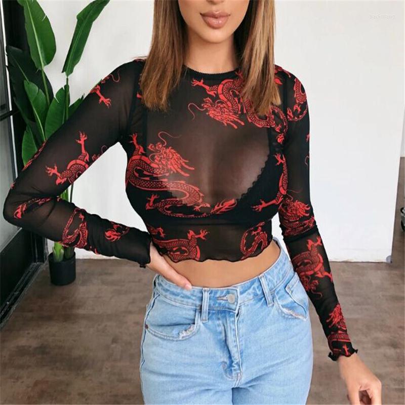 Women' T Shirts Fashion Transparent Female T-shirts Casual O-neck Sheer Mesh Dragon Print Long Sleeve Spring Autumn Tops Wear, Black
Women' T Shirts Fashion Transparent Female T-shirts Casual O-neck Sheer Mesh Dragon Print Long Sleeve Spring Autumn Tops Wear, Black