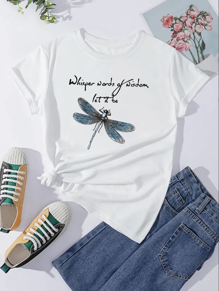 Cute Dragonfly Graphic T-Shirt, Cute Cartoon Short Sleeve Crew Neck Shirt, Casual Every Day Tops, Women' Clothing, Black
Cute Dragonfly Graphic T-Shirt, Cute Cartoon Short Sleeve Crew Neck Shirt, Casual Every Day Tops, Women' Clothing, Black
