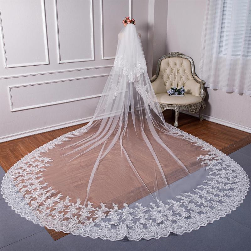 Bridal Veils Real Image Wedding Lace Appliqued Sequins Two Layers Cathedral Length Custom Made 3M Long Veil, White
Bridal Veils Real Image Wedding Lace Appliqued Sequins Two Layers Cathedral Length Custom Made 3M Long Veil, White