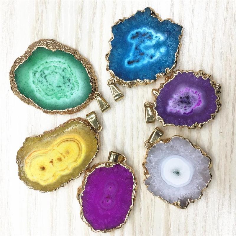 Pendant Necklaces Wholesale Natural Stone Electroplated Edged Slice Crystal Flower Agates Geode Drusy Druzys For Necklace Women Jewelry
Pendant Necklaces Wholesale Natural Stone Electroplated Edged Slice Crystal Flower Agates Geode Drusy Druzys For Necklace Women Jewelry