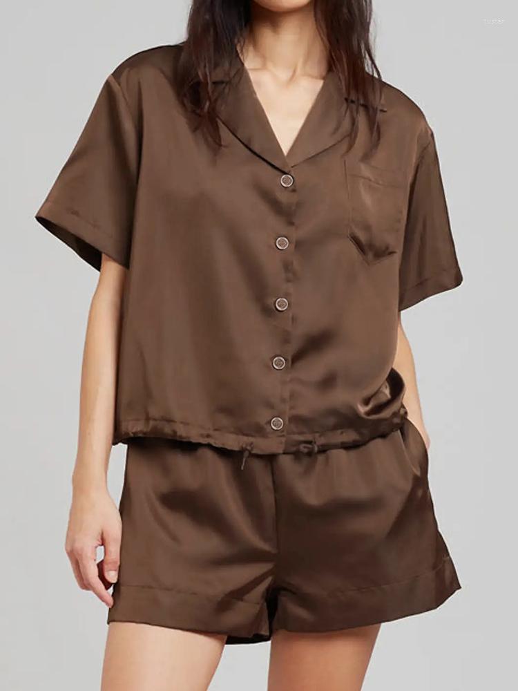 Women' Sleepwear Linad Brown Pajamas For Women 2 Piece Sets Short Sleeve Female Casual Home Suits With Shorts Solid Spring Nightwear
Women' Sleepwear Linad Brown Pajamas For Women 2 Piece Sets Short Sleeve Female Casual Home Suits With Shorts Solid Spring Nightwear