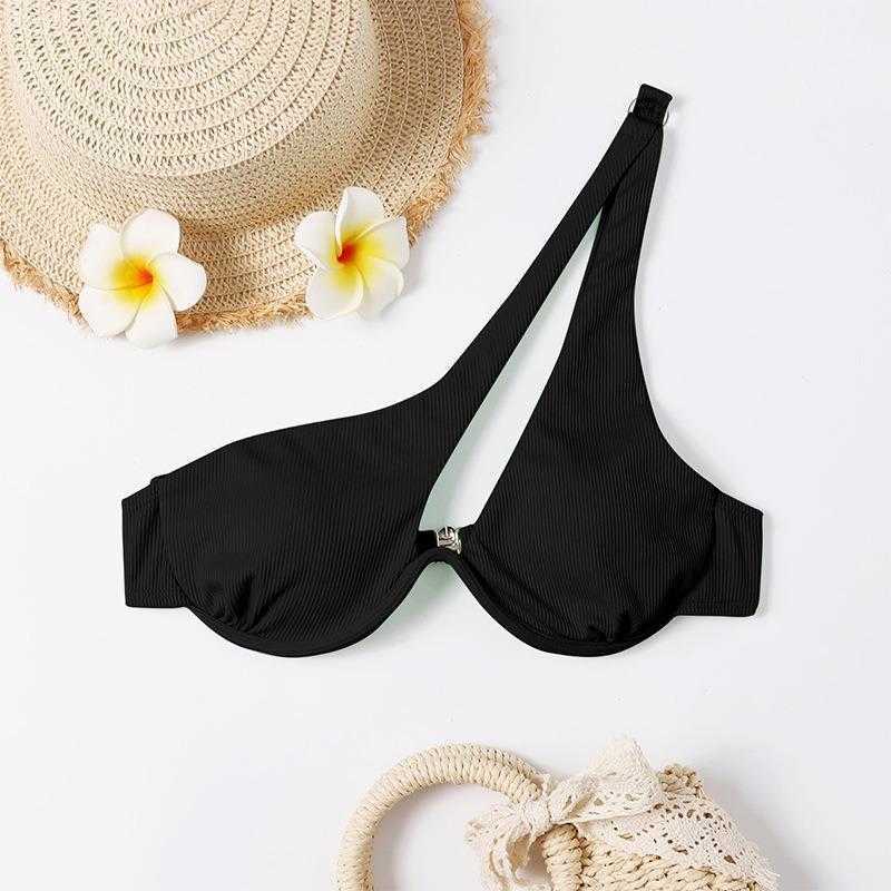 Solid Color Irregular One Shoulder Underwire Bikini Top Clothes Multi Spring, Brown
Solid Color Irregular One Shoulder Underwire Bikini Top Clothes Multi Spring, Brown