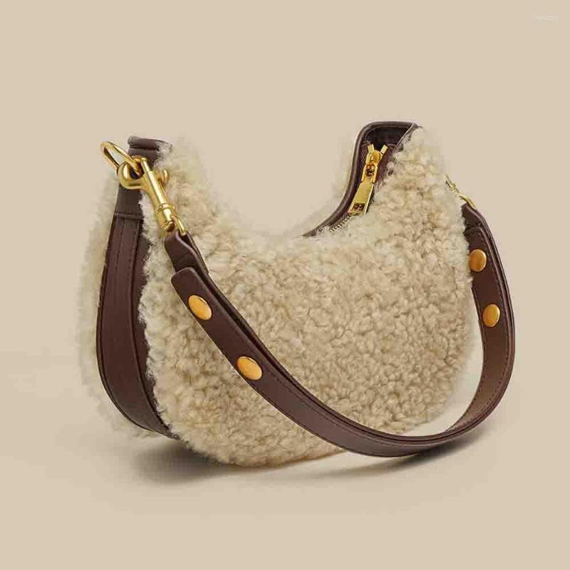 Evening Bags Motingsome Winter Fashion Women Saddle Luxury Lamb Wool Shoulder Bag Soft Fleece Mini Tote Warm Ladies Purses 2023, Brown
Evening Bags Motingsome Winter Fashion Women Saddle Luxury Lamb Wool Shoulder Bag Soft Fleece Mini Tote Warm Ladies Purses 2023, Brown