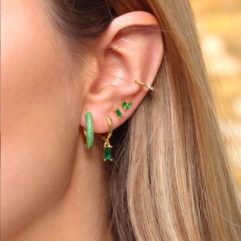 2PC Fashion Stainless Steel Zircon Small Hoop Earrings Korean Pendant Ear Buckle Earring For Women Wedding Jewelry Gift