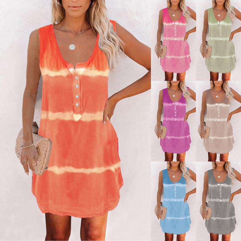 Casual Dresses Women Tank Tie-Dye Loose Dress Summer Sleeveless O-Neck Button Beach Holiday Fashion Female Plus Size Shirt Pajamas, Purple
Casual Dresses Women Tank Tie-Dye Loose Dress Summer Sleeveless O-Neck Button Beach Holiday Fashion Female Plus Size Shirt Pajamas, Purple
