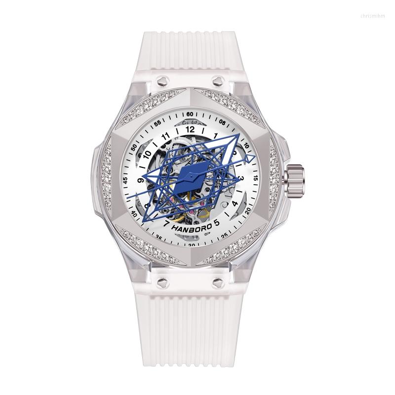 Wristwatches HANBORO Mens Luxury Watches Dress Automatic Wristwatch Luminous Skeleton Dial Austria Crystal Silicone Strap Hexagonal Bezel, Automatic watch 1
Wristwatches HANBORO Mens Luxury Watches Dress Automatic Wristwatch Luminous Skeleton Dial Austria Crystal Silicone Strap Hexagonal Bezel, Automatic watch 1