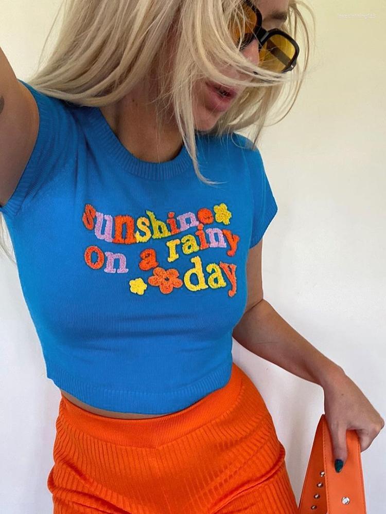 Women' T Shirts Short Sleeve Shirt Letter Knitted Women Cropped Tops O Neck Slim Skinny Blue White Sweet Office Lady Tees Summer
Women' T Shirts Short Sleeve Shirt Letter Knitted Women Cropped Tops O Neck Slim Skinny Blue White Sweet Office Lady Tees Summer