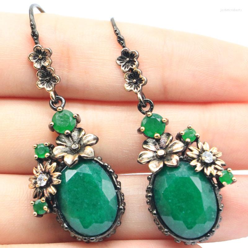 

Dangle Earrings 46x19mm Neo-Gothic 14g Real Green Emerald Red Ruby Black Gold Silver Pendant Jewelry Set