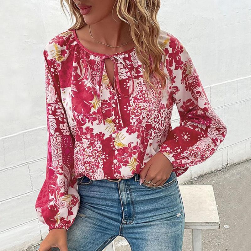 Women' Blouses Flower Print Lace Up Strap Spring Blouse Red Contrast Color Long Sleeves Hollow Out Lady Top Women Clothing For Daily Wear
Women' Blouses Flower Print Lace Up Strap Spring Blouse Red Contrast Color Long Sleeves Hollow Out Lady Top Women Clothing For Daily Wear