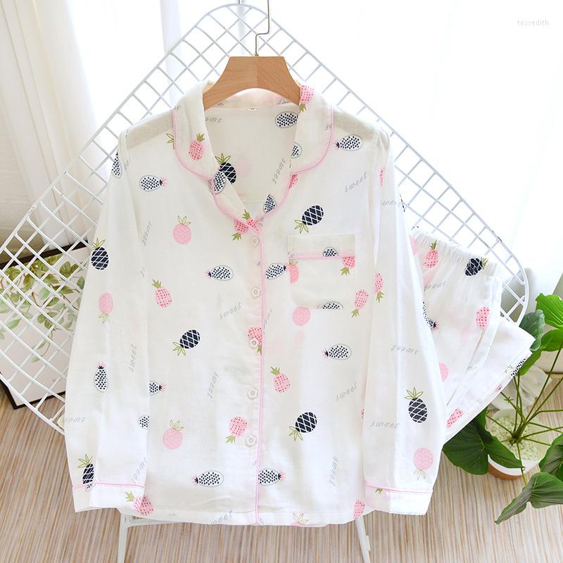Women's Sleepwear Double-layer Cotton Yarn Pajamas For Women Pineapple Cardigan Lapel Long-sleeved Trousers Japanese Simple Living Clothes, White
Women's Sleepwear Double-layer Cotton Yarn Pajamas For Women Pineapple Cardigan Lapel Long-sleeved Trousers Japanese Simple Living Clothes, White