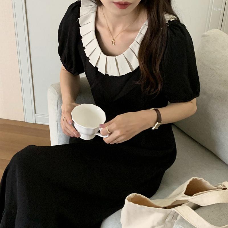 Party Dresses 2023 Summer Dress Korean Chic French Soft Pleated Petal Collar Contrast Stitching Open Back Lace Up Waist Closed Bubble Sleeve, Black
Party Dresses 2023 Summer Dress Korean Chic French Soft Pleated Petal Collar Contrast Stitching Open Back Lace Up Waist Closed Bubble Sleeve, Black