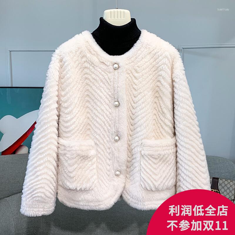 Women' Fur Small Fragrant Real Wool Sheep Shearing Cut Grain Coat Women' Composite 2023 Young Short, Blue