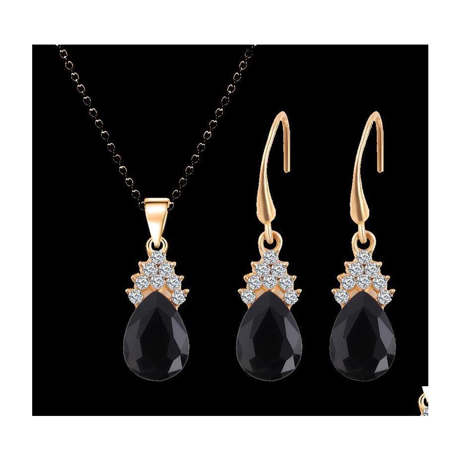 Earrings Necklace Crystal Diamond Water Drop Plated Gold Chain For Women Gift Fashion Wedding Jewelry Sets Delivery Dhs5L, As white
Earrings Necklace Crystal Diamond Water Drop Plated Gold Chain For Women Gift Fashion Wedding Jewelry Sets Delivery Dhs5L, As white