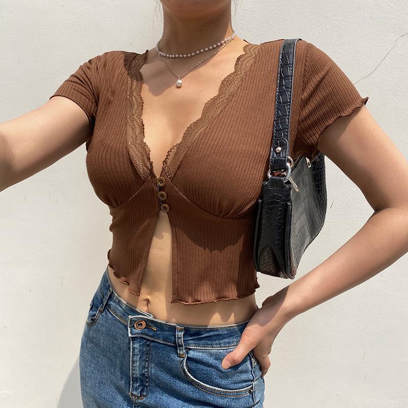 Women' T Shirts 2023 Trendy Sexy Lace V Neck T-Shirt Women Vintage Short Sleeve Slim Fit Knitted Crop Top Holiday Casual Tops Streetwear, Auburn
Women' T Shirts 2023 Trendy Sexy Lace V Neck T-Shirt Women Vintage Short Sleeve Slim Fit Knitted Crop Top Holiday Casual Tops Streetwear, Auburn