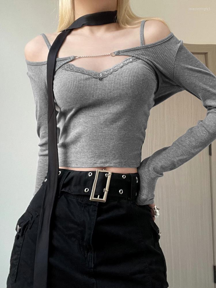 Women' T Shirts Grey Lace Crop Top Two Pieces Chain Cut Out Stylish Shirt Women Full Sleeve Korean Harajuku Tee Vintage Chic Cute
Women' T Shirts Grey Lace Crop Top Two Pieces Chain Cut Out Stylish Shirt Women Full Sleeve Korean Harajuku Tee Vintage Chic Cute