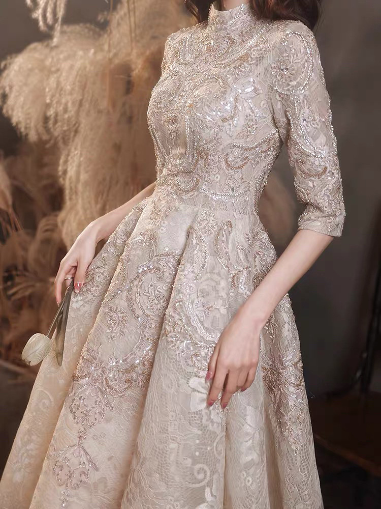 Party Dresses Luxury Champagne Lace Long Evening Half Sleeves Beaded Elegant Formal High Neck A Line Wedding Celebrity Prom Gowns 230213, Half sleeve
Party Dresses Luxury Champagne Lace Long Evening Half Sleeves Beaded Elegant Formal High Neck A Line Wedding Celebrity Prom Gowns 230213, Half sleeve