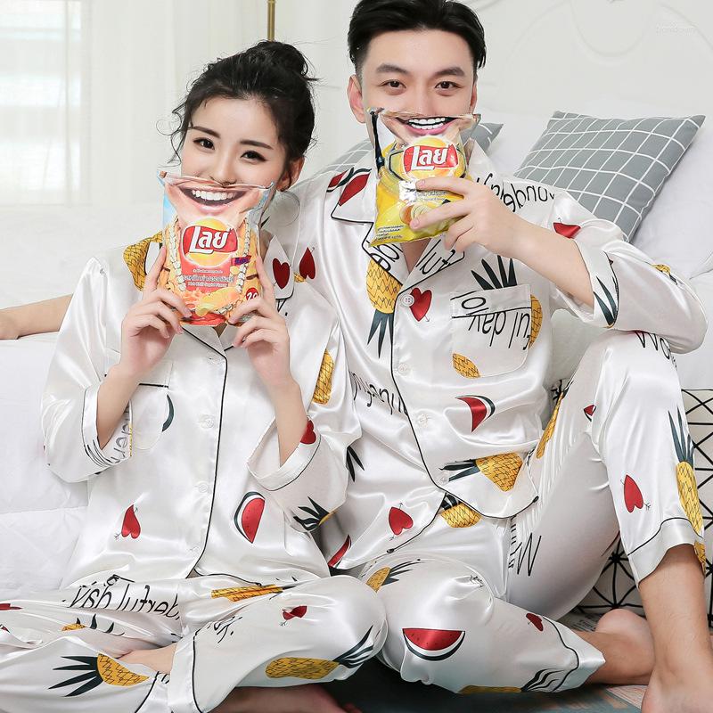 Women's Sleepwear Summer Couple Men Women Pineapple Printed Stain Lapel Long Sleeve Pants Lovers Female Pajamas Pyjamas Homewear, Style 8
Women's Sleepwear Summer Couple Men Women Pineapple Printed Stain Lapel Long Sleeve Pants Lovers Female Pajamas Pyjamas Homewear, Style 8