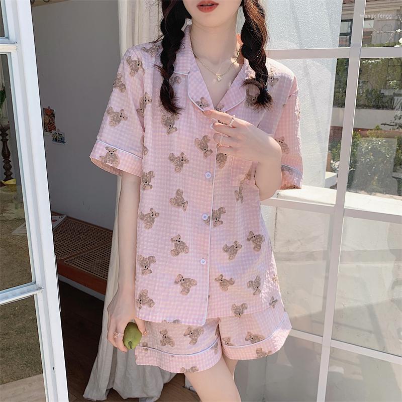 Women's Sleepwear Plaid Women's Pajama Set Cute 2 Piece With Shorts Summer Ladies Kawaii Korea Style Bear Print Pijama Suit For Female, Green
Women's Sleepwear Plaid Women's Pajama Set Cute 2 Piece With Shorts Summer Ladies Kawaii Korea Style Bear Print Pijama Suit For Female, Green