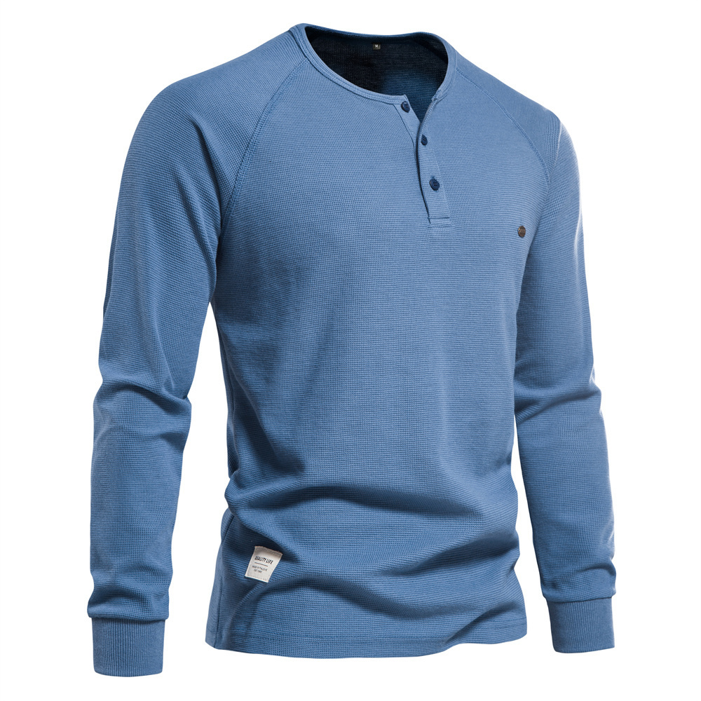 Mens TShirts AIOPESON Waffle Henley TShirt Long Sleeve Basic Breathable Tops Tee Shirts Autumn Solid Color T Shirt For 230214