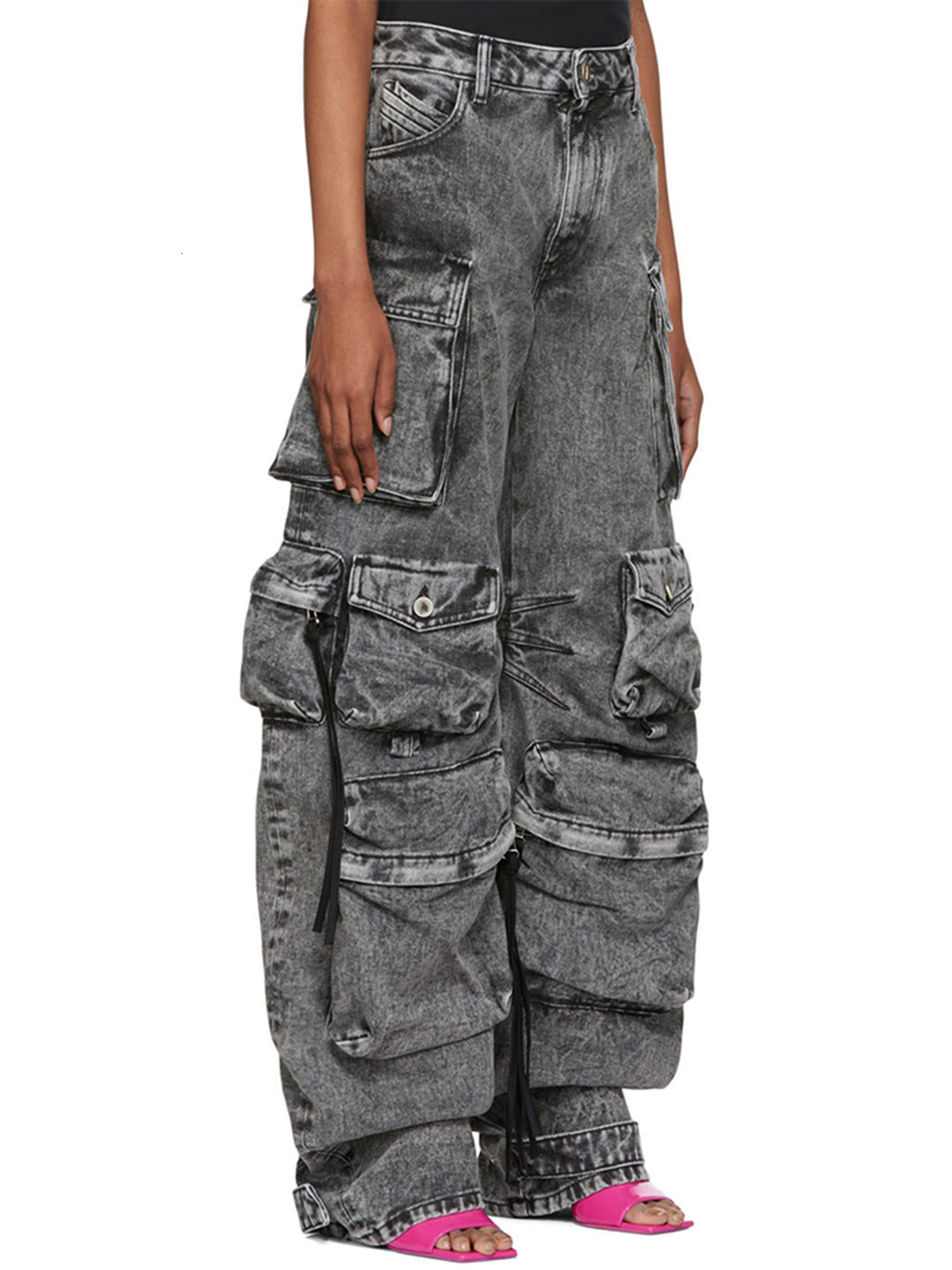 Women's Jeans GetSpring Women Denim Pants Autumn Winter Multi pocket Wide Leg Jeans Fashion Loose Leisure Long Denim Trousers Arrvial 230214