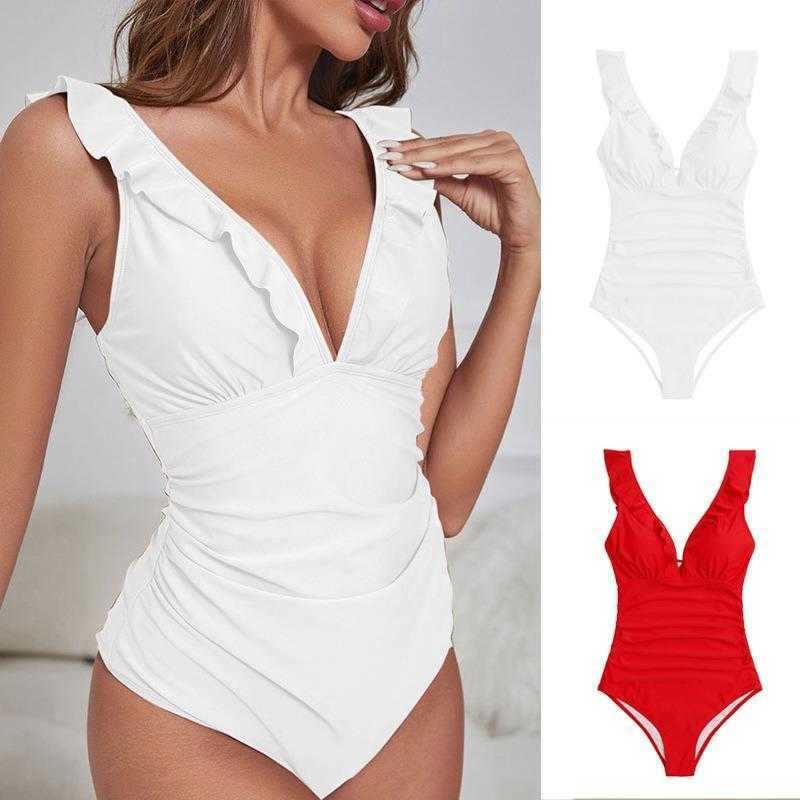 Conservative Tight Triangle One Piece Swimsuit Womens Sexy Ruffles V Neck Spring, White
Conservative Tight Triangle One Piece Swimsuit Womens Sexy Ruffles V Neck Spring, White