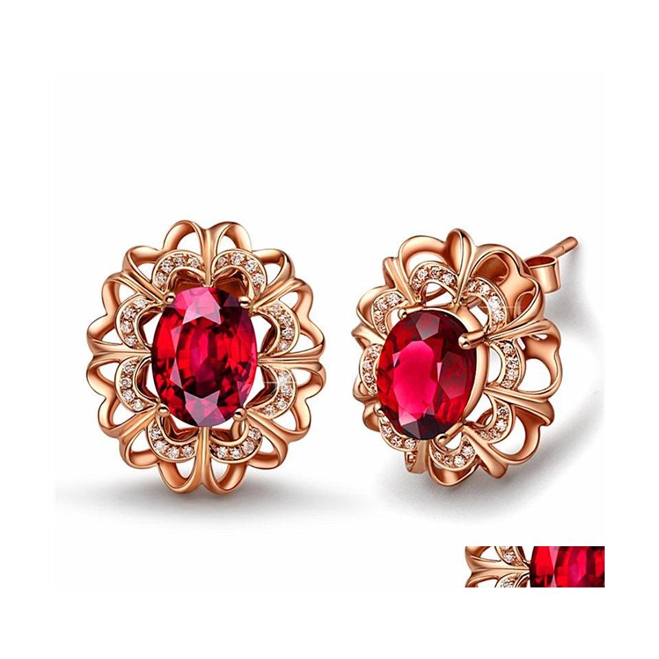Stud Luxury Ruby Earrings For Women 18K Rose Gold Red Birthstone Ear Jewelry Wedding Gemstone Earring Drop Delivery Dhm4G
Stud Luxury Ruby Earrings For Women 18K Rose Gold Red Birthstone Ear Jewelry Wedding Gemstone Earring Drop Delivery Dhm4G