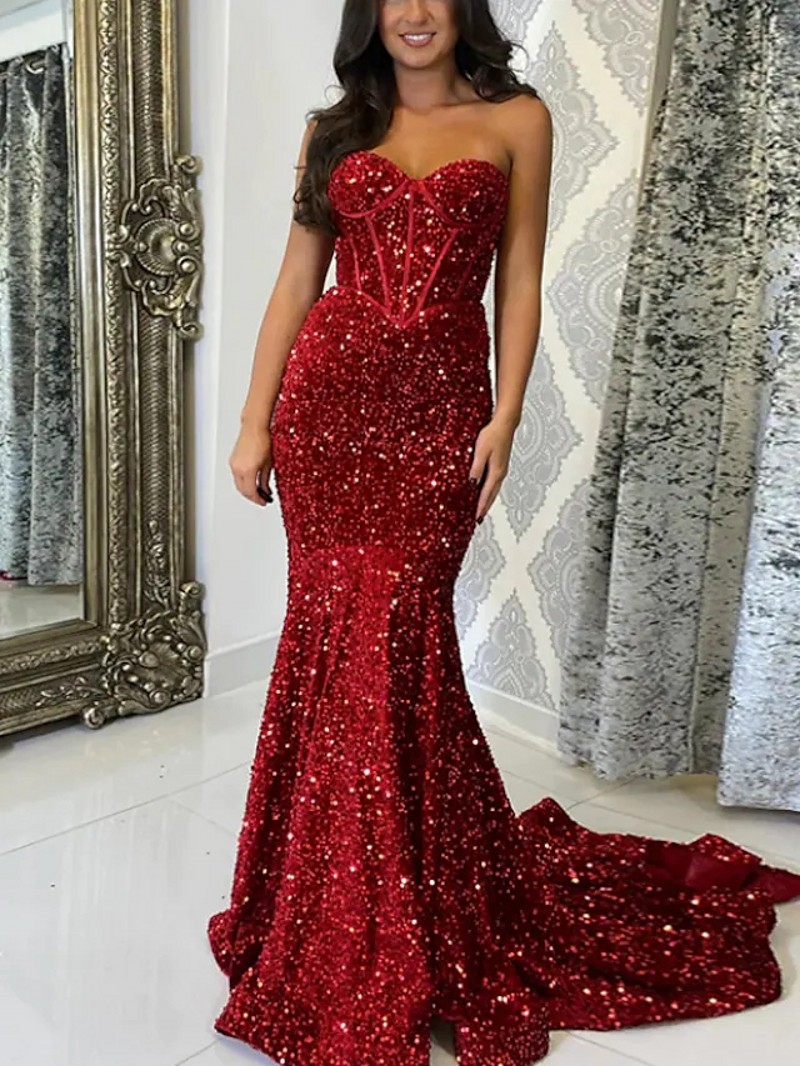 Sparkly Sequined Evening Party Dress Black Sweetheart Sequined Backless Women Prom Formal Gown Robe de Soiree 2023 Vestidos
