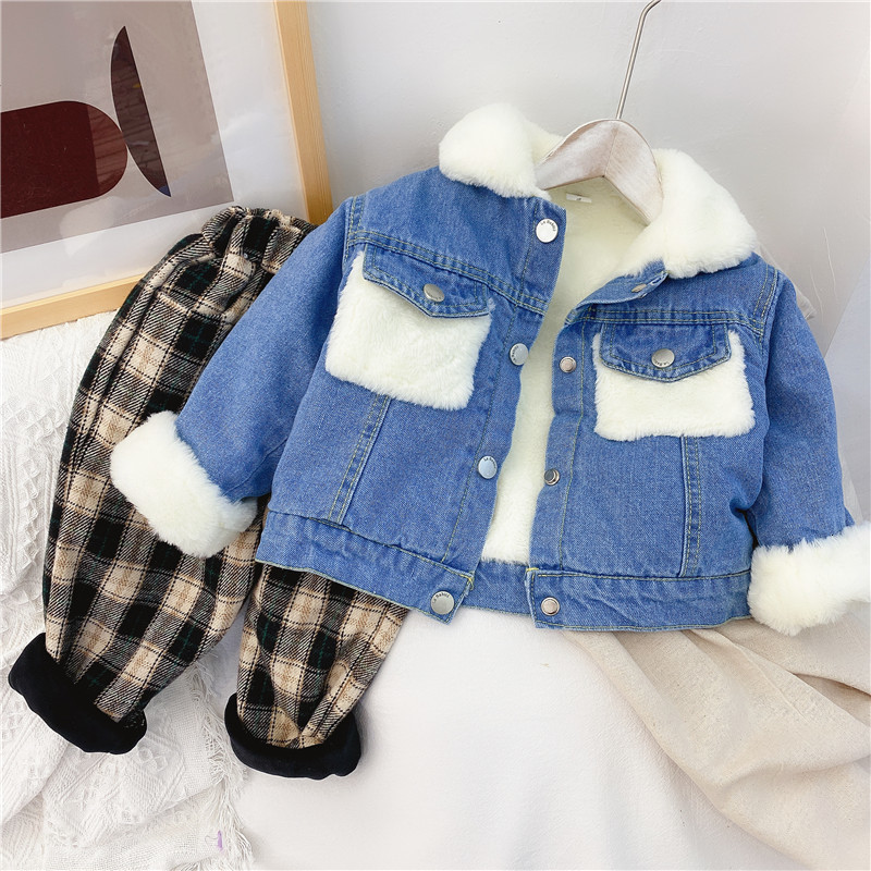 Jackets 2-6 Years OId Thick Warm Kids Boys Girls Denim Coat Velvet Fur Jackets Outerwear Autumn Winter Children Overcoat 230211
