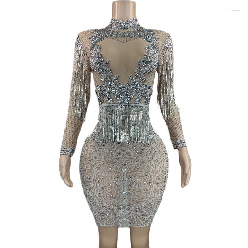 Stage Wear Sexy Sparkly Silver Rhinestones Crystals Chains Transparent Dress Prom Evening Mesh See Through Costume Birthday Outfit
Stage Wear Sexy Sparkly Silver Rhinestones Crystals Chains Transparent Dress Prom Evening Mesh See Through Costume Birthday Outfit