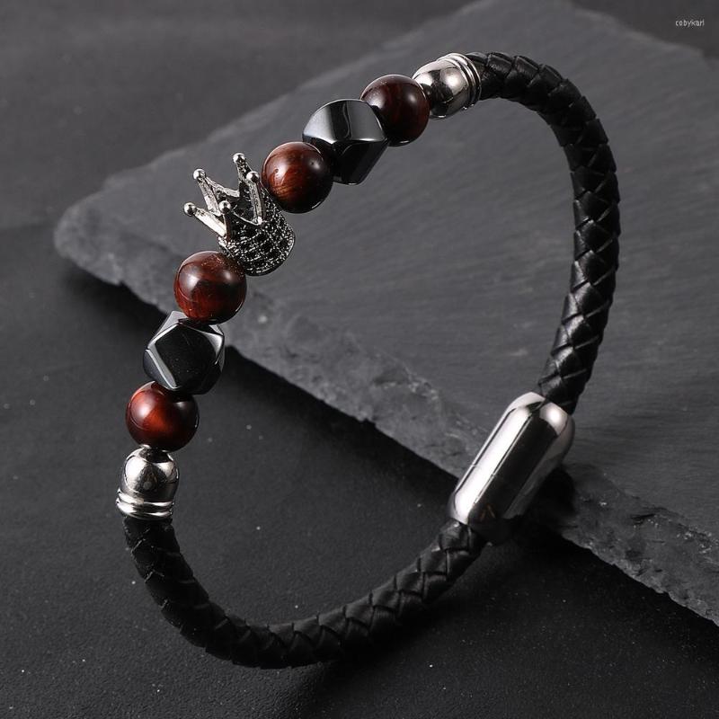 Strand 2023 Crown Brass Zirconia Charm Natiral Stone Hematite Beads Bracelet For Man Steel Clasp Real Leather Male Wristband
Strand 2023 Crown Brass Zirconia Charm Natiral Stone Hematite Beads Bracelet For Man Steel Clasp Real Leather Male Wristband