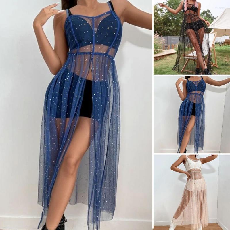 Women's Swimwear Sling Sequins Decor Split Hem Cover Up Dress Women Mesh Transparent Summer Waist Tight High Cut Beach For Vacation, Apricot
Women's Swimwear Sling Sequins Decor Split Hem Cover Up Dress Women Mesh Transparent Summer Waist Tight High Cut Beach For Vacation, Apricot