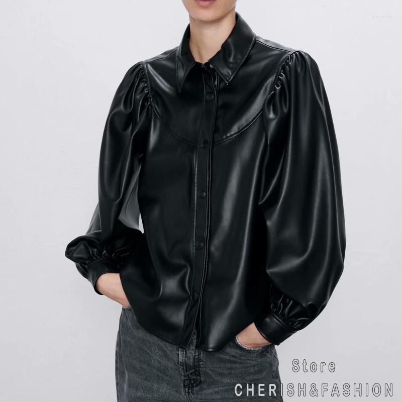 Women's Blouses & Shirts Fluffy Sleeve Women Fashion Faux Leather Turn Down Collar Elegant Buttons Tops Female Ladies Vintage PU Vere22, Black
Women's Blouses & Shirts Fluffy Sleeve Women Fashion Faux Leather Turn Down Collar Elegant Buttons Tops Female Ladies Vintage PU Vere22, Black