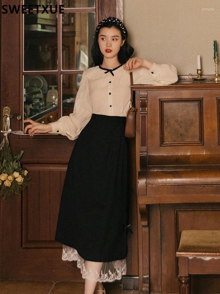 Work Dresses SWEETXUE 2023 Fall Women' Apricot Long Sleeve Shirt Black Lace Stitching Skirt Set Chic Elegant Outfits Retro 2-Piece Suit, Photo color
Work Dresses SWEETXUE 2023 Fall Women' Apricot Long Sleeve Shirt Black Lace Stitching Skirt Set Chic Elegant Outfits Retro 2-Piece Suit, Photo color