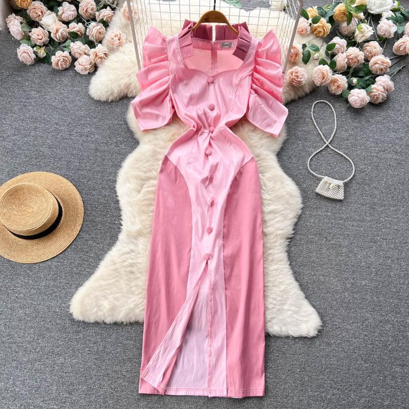 Party Dresses Fashion Square Collar Pressure Pleated Design Sense Thin Wooden Ear Edge Waist Package Hip Split Long Dress, Pink
Party Dresses Fashion Square Collar Pressure Pleated Design Sense Thin Wooden Ear Edge Waist Package Hip Split Long Dress, Pink