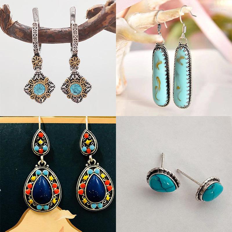 Dangle Earrings Bohemian National Style Multi Turquoise Drop Shaped Women's Plated With Ancient Silver Metal Party Travel Jewelry
Dangle Earrings Bohemian National Style Multi Turquoise Drop Shaped Women's Plated With Ancient Silver Metal Party Travel Jewelry