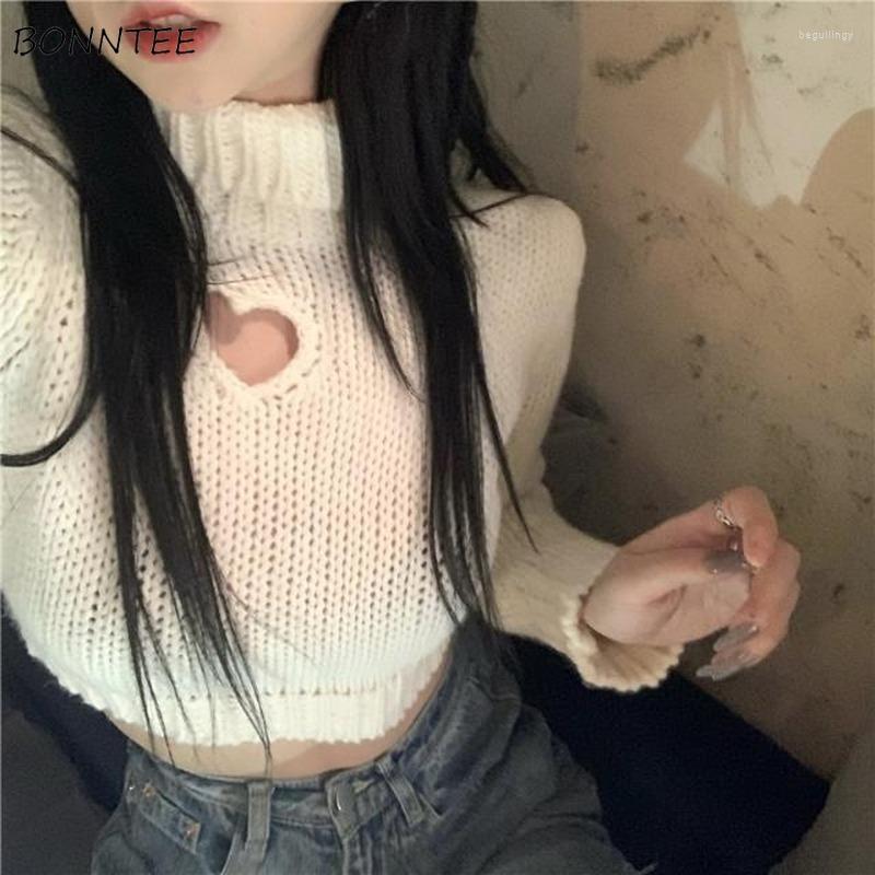 Womens Sweaters Pullovers Womens Knitted Hollow Out Turtleneck Sweet Cute Sexy Short Tops Slim Chic Ins Korean Style Ulzzang Fashion Sweate