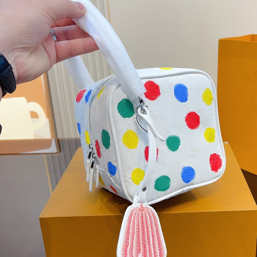 Designer Box Bags Colorful Dot Silver Chain Dice Handbags Folwer Letter Luxury Mini Square Purse, White
Designer Box Bags Colorful Dot Silver Chain Dice Handbags Folwer Letter Luxury Mini Square Purse, White