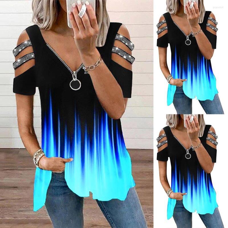 Women's T Shirts Womens Printed Zip V Neck Cold Shoulder Tops Casual Summer Loose Blouse Shirt Daily Shopping Dating Tee -3XL For Women, Blue
Women's T Shirts Womens Printed Zip V Neck Cold Shoulder Tops Casual Summer Loose Blouse Shirt Daily Shopping Dating Tee -3XL For Women, Blue