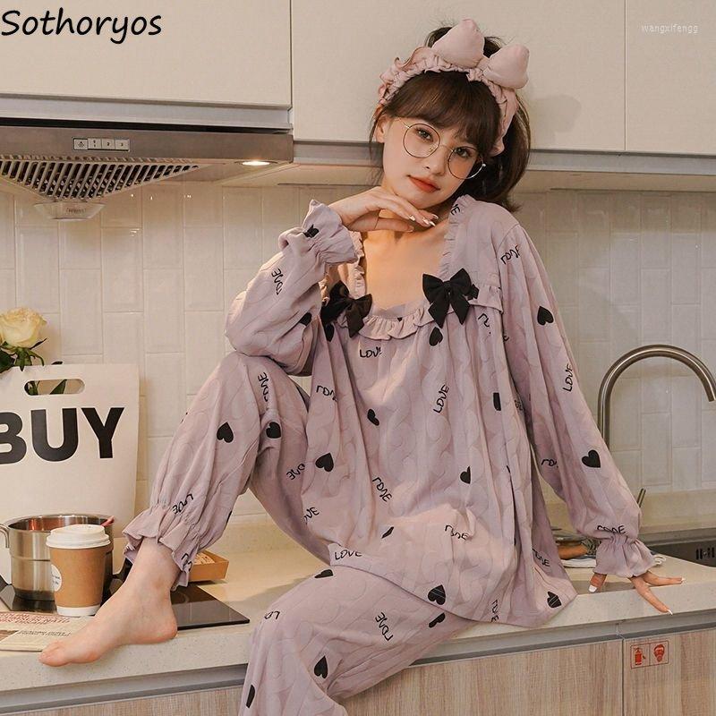 Women's Sleepwear Pajama Sets Women Chic Female Lovely Autumn Soft Harajuku Print Student Bow Design Cute Ladies Cozy, Purple2
Women's Sleepwear Pajama Sets Women Chic Female Lovely Autumn Soft Harajuku Print Student Bow Design Cute Ladies Cozy, Purple2