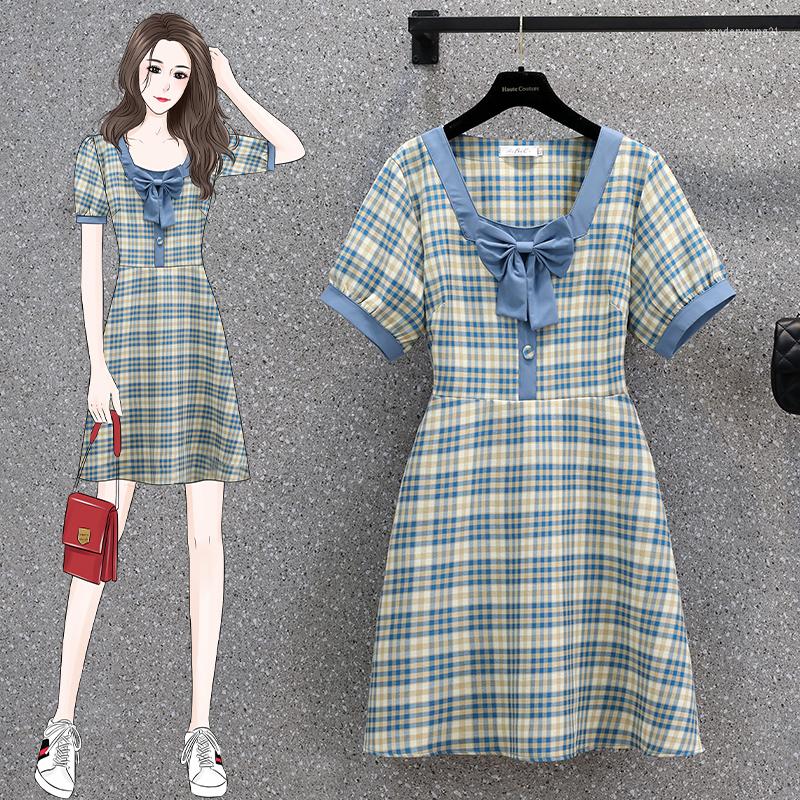 Party Dresses Large Size Womens Bowknot Blue Plaid Skirt Can Salt Sweet Temperament M4XL100kg Dress
Party Dresses Large Size Womens Bowknot Blue Plaid Skirt Can Salt Sweet Temperament M4XL100kg Dress