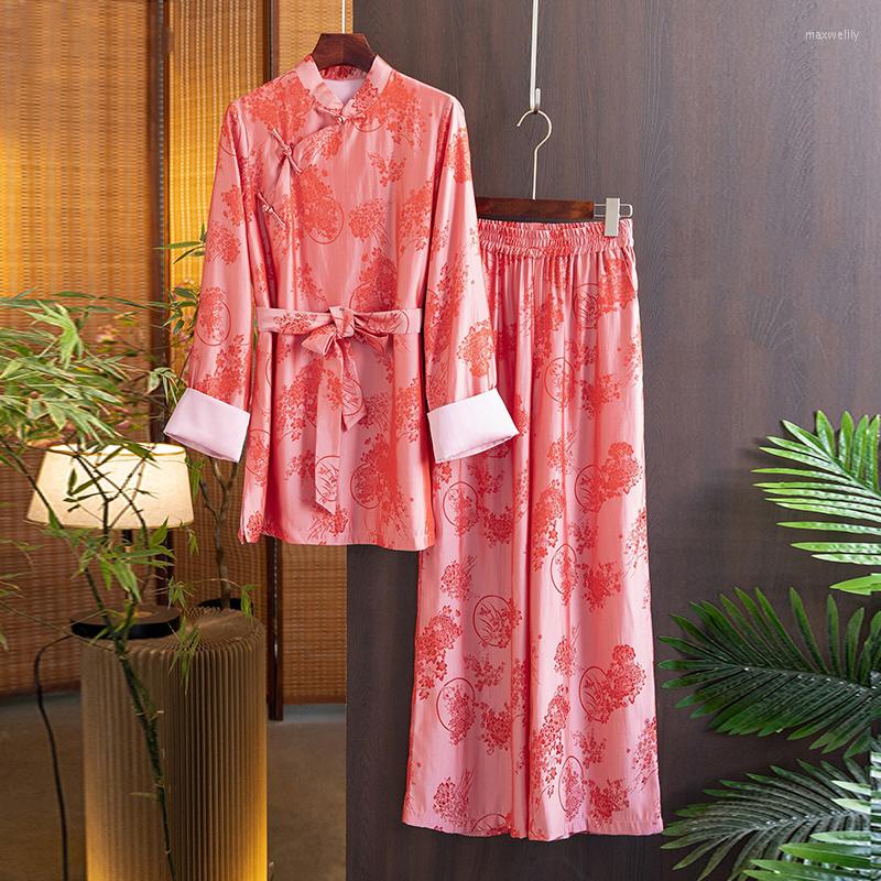 Women' Two Piece Pants Spring High Quality Chinese Style Rayon Jacquard Women' Single Breasted Medium Long Shirt Wide Leg Two-Piece, Watermelon red
Women' Two Piece Pants Spring High Quality Chinese Style Rayon Jacquard Women' Single Breasted Medium Long Shirt Wide Leg Two-Piece, Watermelon red