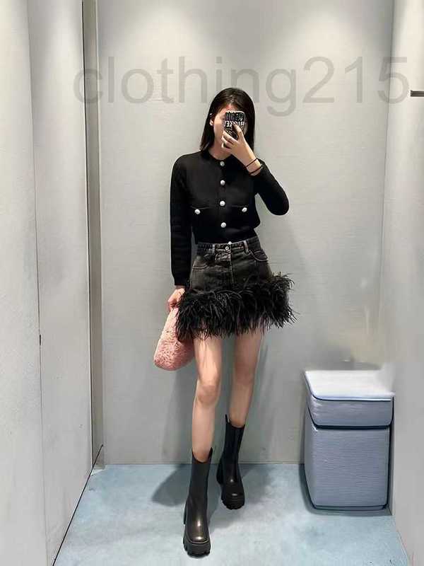Two Piece Dress Designer Ostrich hair black round neck knitted sweater cardigan jacket celebrity suit winter heavy work skirt two-piece female 4WHW, Black2
Two Piece Dress Designer Ostrich hair black round neck knitted sweater cardigan jacket celebrity suit winter heavy work skirt two-piece female 4WHW, Black2