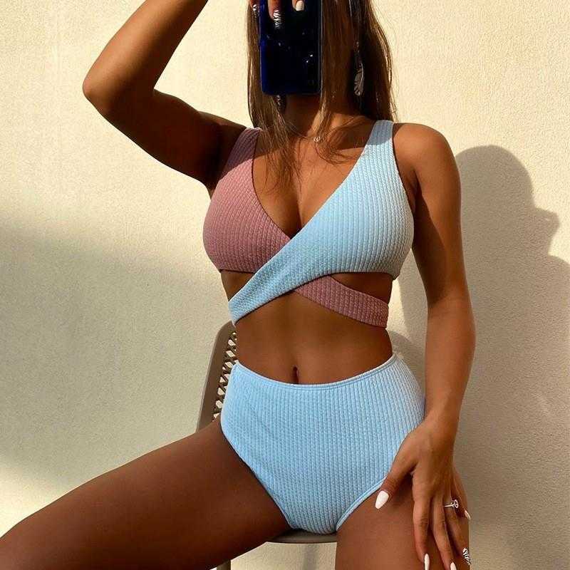 Sexy Little Chest Gathered High Waist Bikini Split Swimsuit Stitching Cross Lace, Light blue
Sexy Little Chest Gathered High Waist Bikini Split Swimsuit Stitching Cross Lace, Light blue