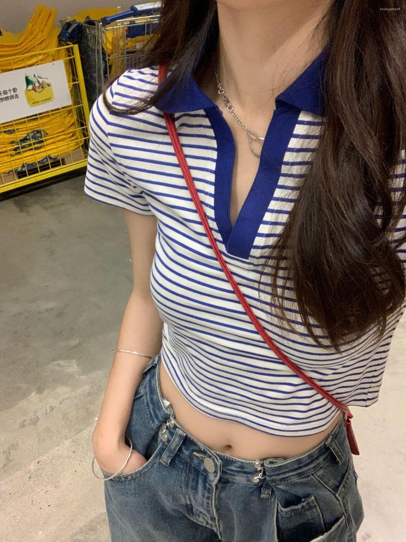 Women's T Shirts Women Striped Cropped Tops 2023 Summer Turn Down Collar Short Sleeve T-Shirt Korean Style Design Slim Female Tees, As the photo
Women's T Shirts Women Striped Cropped Tops 2023 Summer Turn Down Collar Short Sleeve T-Shirt Korean Style Design Slim Female Tees, As the photo