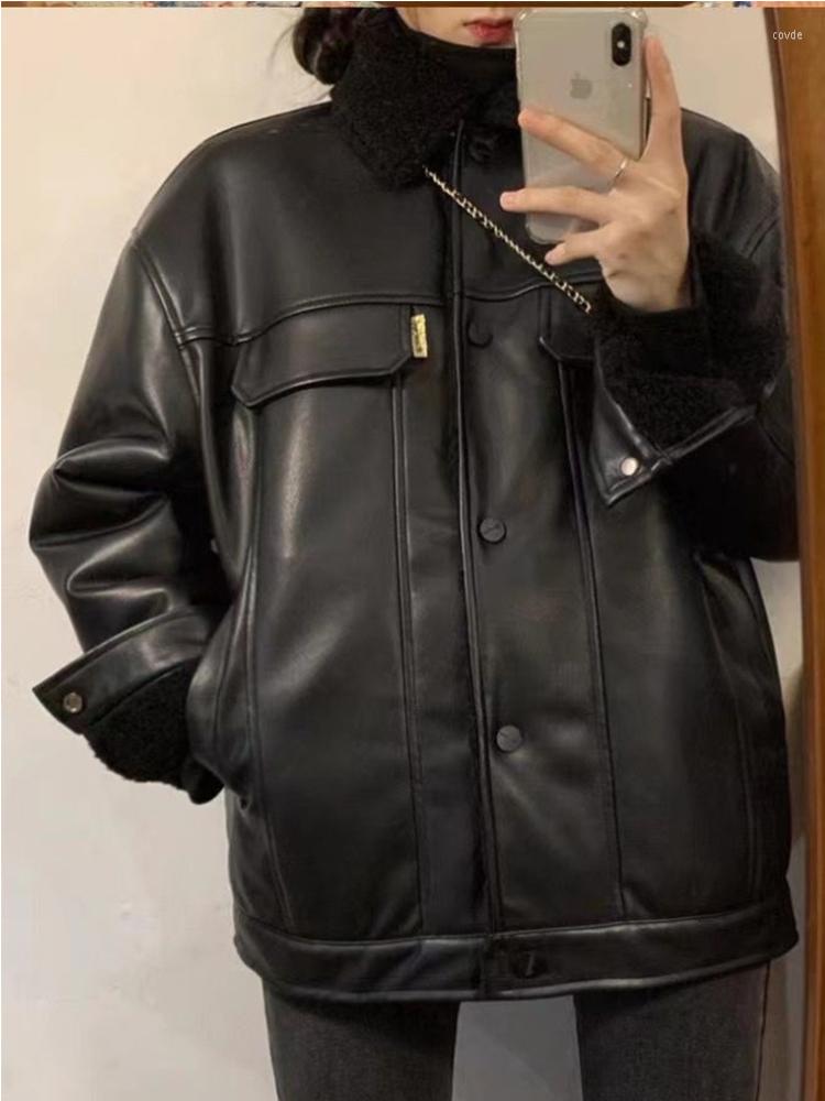 Women's Leather Autumn Winter Women Streetwear Thick Faux Jacket Lady Loose Single Breasted Pu Coat Motorcycle Outwear, Black
Women's Leather Autumn Winter Women Streetwear Thick Faux Jacket Lady Loose Single Breasted Pu Coat Motorcycle Outwear, Black