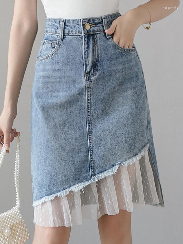Skirts Summer Elegant Women Empire Slim Denim Skirt Casual Lady Lace Mesh Patchwork Female Knee-Length, Blue
Skirts Summer Elegant Women Empire Slim Denim Skirt Casual Lady Lace Mesh Patchwork Female Knee-Length, Blue