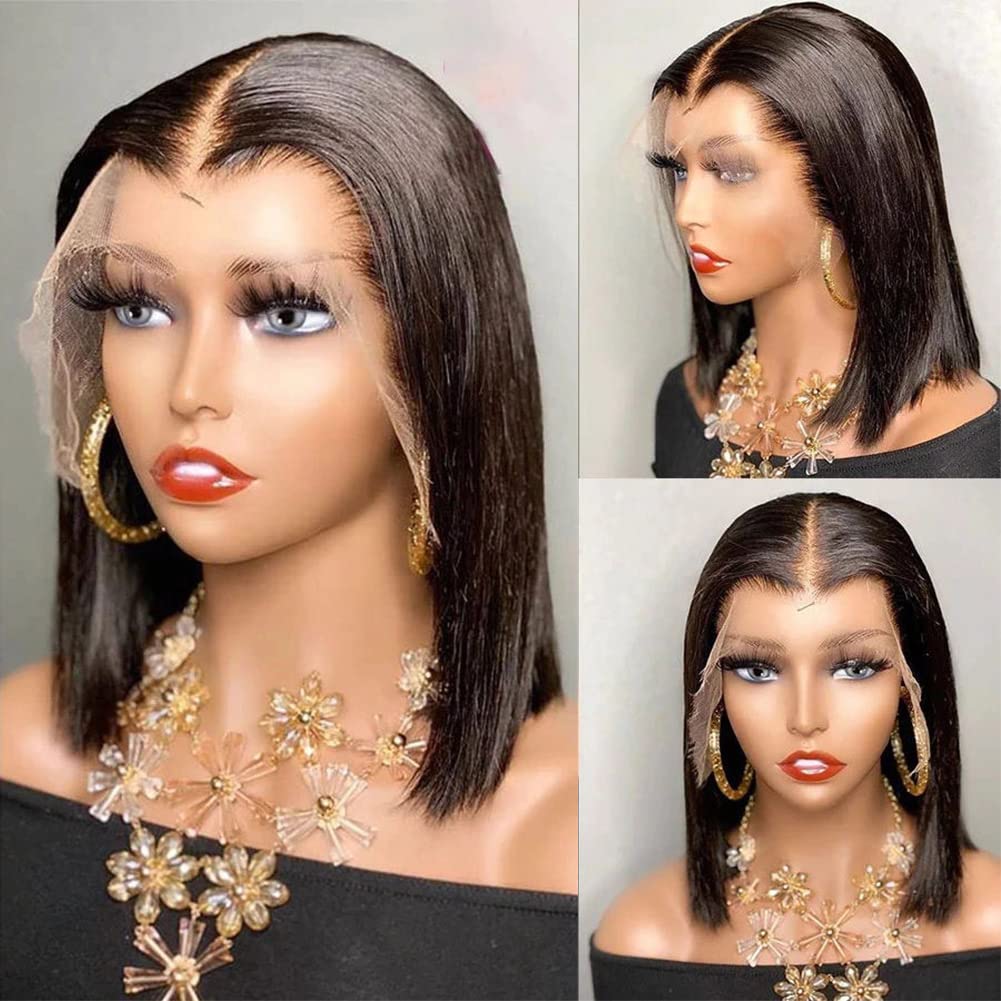 10Inch 13X4 Lace Front Wig Glueless Human Hair Pre Plucked Short Bob Wigs For Black Women 180% Density