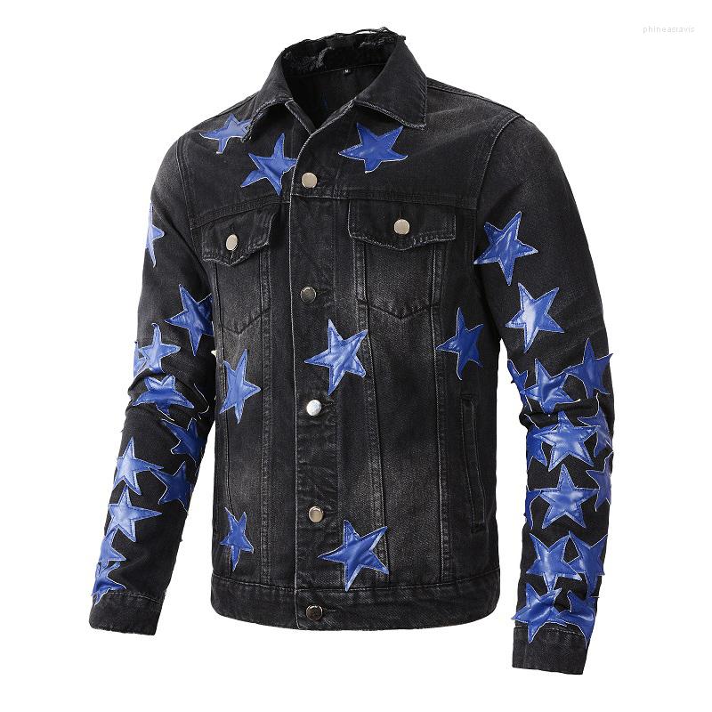 Men's Jackets Men's Leather Stars Patches Denim Jacket Streetwear Blue Patchwork Black Cotton Coat Slim Fit Ripped Outerwear
Men's Jackets Men's Leather Stars Patches Denim Jacket Streetwear Blue Patchwork Black Cotton Coat Slim Fit Ripped Outerwear