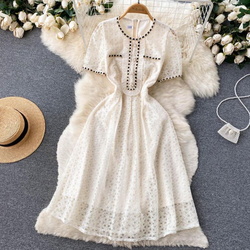 Party Dresses Summer French Senior Sense Of Light Mature Wind Lace Hollow Waist Thin Round Neck Mid-length Dress, Apricot
Party Dresses Summer French Senior Sense Of Light Mature Wind Lace Hollow Waist Thin Round Neck Mid-length Dress, Apricot
