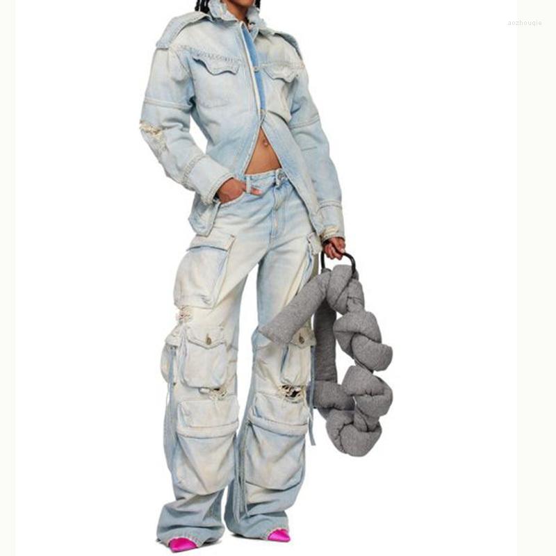 Women' Two Piece Pants 2023 SS Denim 2 Sets Women Casual Long Sleeve Multi Pockets Button Jacket Fashion Runway High Waist Hole Overall, Pant
Women' Two Piece Pants 2023 SS Denim 2 Sets Women Casual Long Sleeve Multi Pockets Button Jacket Fashion Runway High Waist Hole Overall, Pant